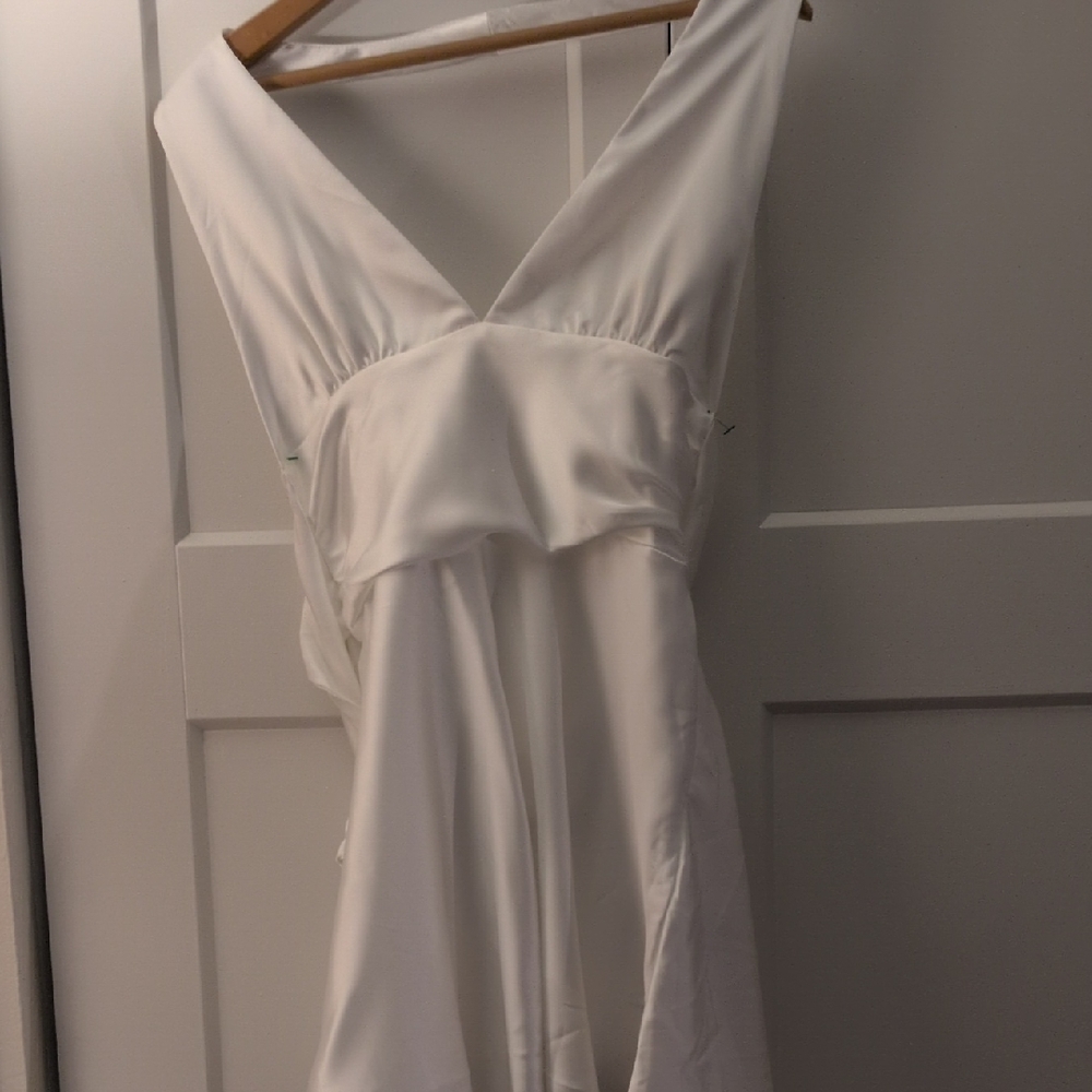 Zara White Sleeveless Satin Dress
